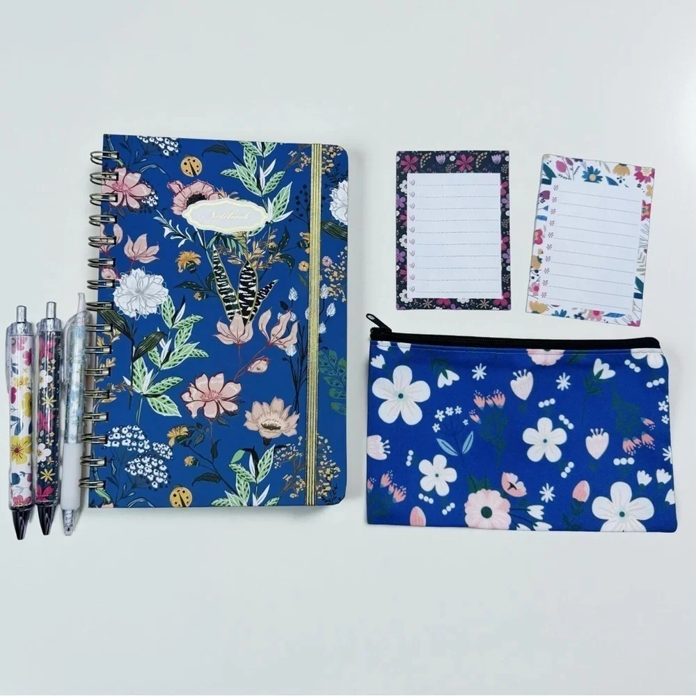 The Notebook Hardcover Floral Stationary Set Blue Floral Theme